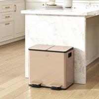 HOMCOM 2 x 15L Dual Kitchen Bin Pedal Bin for Recycling & Waste, Gold Tone | Size: Small