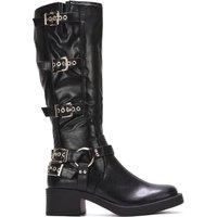 XY London Women's 'Cobra' Harness Square toe Knee High Biker Boots in Black | Size: 4