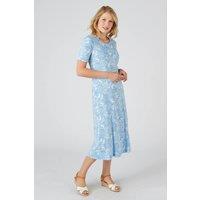 Damart Women's Soft & Light Floral Fit & Flare Midi Dress in Blue | Size: 12