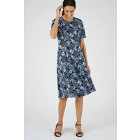 Damart Women's Soft & Light Floral Fit & Flare Midi Dress in Navy | Size: 14