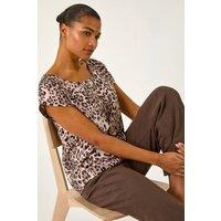Roman Women's Animal Print Round Neck Top in Tan | Size: 14