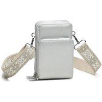 Fontanella Fashion Women's Triplo Tri-Compartments PU Leather Crossbody Purse with Canvas Strap in Silver