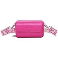 Fontanella Fashion Women's Trois Tri-Compartments Horizontal PU Leather Crossbody Purse with Canvas Strap in Fuchsia