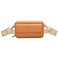 Fontanella Fashion Women's Trois Tri-Compartments Horizontal PU Leather Crossbody Purse with Canvas Strap in Pale Orange