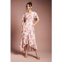 Coast Women's Printed Satin Jacquard Twist Front Midi Dress in Blush | Size: 10
