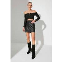 WOVCOR Women's Textured Faux Leather A-Line Mini Skirt in Black | Size: 6