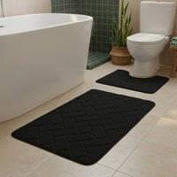 Snug City Block Design Memory Foam Bath Mat Set Soft Absorbent NonSlip Bathroom in Black | Size: 50 x 80 cm