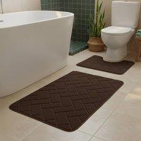 Snug City Block Design Memory Foam Bath Mat Set Soft Absorbent NonSlip Bathroom in Chocolate | Size: 50 x 80 cm