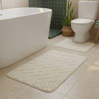 Snug City Block Design Memory Foam Bath Mat Set Soft Absorbent NonSlip Bathroom in Cream | Size: 50 x 80 cm
