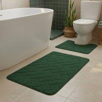 Snug City Block Design Memory Foam Bath Mat Set Soft Absorbent NonSlip Bathroom in Green | Size: 50 x 80 cm