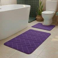 Snug City Block Design Memory Foam Bath Mat Set Soft Absorbent NonSlip Bathroom in Plum | Size: 50 x 80 cm