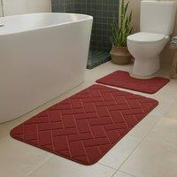 Snug City Block Design Memory Foam Bath Mat Set Soft Absorbent NonSlip Bathroom in Red | Size: 50 cm x 80 cm