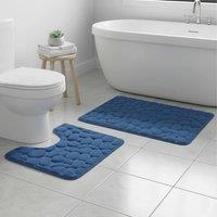 Snug City Pebble Design Memory Foam Bath Mat Set Soft Absorbent NonSlip Bathroom in Blue | Size: 50 x 80 cm