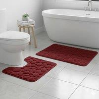Snug City Pebble Design Memory Foam Bath Mat Set Soft Absorbent NonSlip Bathroom in Red | Size: 50 x 80 cm