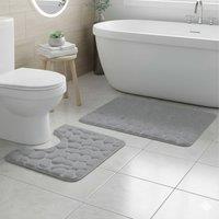 Snug City Pebble Design Memory Foam Bath Mat Set Soft Absorbent NonSlip Bathroom in Silver | Size: 50 x 80 cm