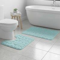 Snug City Pebble Design Memory Foam Bath Mat Set Soft Absorbent NonSlip Bathroom in Aqua | Size: 50 cm x 80 cm