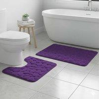 Snug City Pebble Design Memory Foam Bath Mat Set Soft Absorbent NonSlip Bathroom in Plum | Size: 50 cm x 80 cm