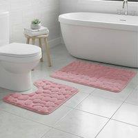 Snug City Pebble Design Memory Foam Bath Mat Set Soft Absorbent NonSlip Bathroom in Pink | Size: 50 cm x 80 cm