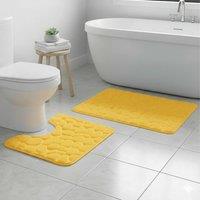 Snug City Pebble Design Memory Foam Bath Mat Set Soft Absorbent NonSlip Bathroom in Yellow | Size: 50 x 80 cm