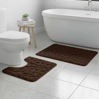 Snug City Pebble Design Memory Foam Bath Mat Set Soft Absorbent NonSlip Bathroom in Chocolate | Size: 50 cm x 80 cm