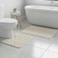 Snug City Pebble Design Memory Foam Bath Mat Set Soft Absorbent NonSlip Bathroom in Cream | Size: 50 x 80 cm