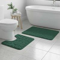 Snug City Pebble Design Memory Foam Bath Mat Set Soft Absorbent NonSlip Bathroom in Green | Size: 50 x 80 cm
