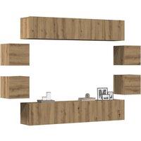 Berkfield Home Wall Mounted TV cabinets 8 pcs Artisan Oak Engineered Wood in Brown