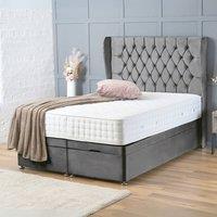 BSSPOKE Amelia Ottoman Divan Bed Plush Velvet 54 Headboard & Mattress in Grey | Size: Double
