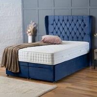 BSSPOKE Amelia Ottoman Divan Bed Plush Velvet 54 Headboard & No Mattress in Blue | Size: Super King