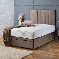 BSSPOKE Aria Ottoman Divan Bed Plush Velvet 54 Panel Headboard & Mattress in Taupe | Size: Small Double