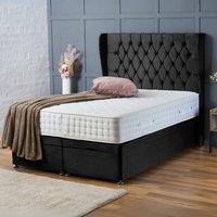 BSSPOKE Amelia Ottoman Divan Bed Plush Velvet 54 Headboard & Mattress in Black | Size: Small Double