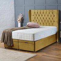 BSSPOKE Amelia Ottoman Divan Bed Plush Velvet 54 Headboard & Mattress in Mustard | Size: Small Double