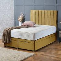 BSSPOKE Aria Ottoman Divan Bed Plush Velvet 54 Panel Headboard & Mattress in Mustard | Size: Small Double