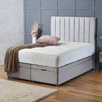BSSPOKE Aria Ottoman Divan Bed Plush Velvet 54 Panel Headboard & Mattress in Silver | Size: Small Double