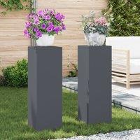 Berkfield Home Outdoor Plant Stands Pillar 2 pcs Anthracite 24x24x75 cm Steel | Size: 24 x 24 x 75 cm