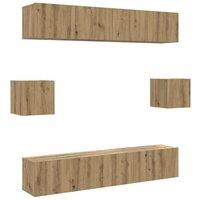 Berkfield Home 6 Piece TV Cabinet Set Wall-mounted Artisan Oak Engineered Wood in Brown