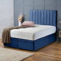 BSSPOKE Aria Ottoman Divan Bed Plush Velvet 54 Panel Headboard & Mattress in Blue | Size: Small Double
