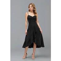 MODISHION Women's V-neck Sleeveless Dress with Ruffled Hem in Black | Size: Large