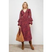 Oasis Women's Printed Trim Detail Frill Shoulder Midi Tea Dress | Size: 10
