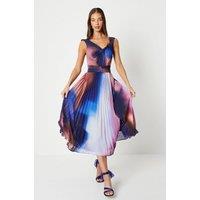 Coast Women's Printed Pleated V Neck Midi Dress | Size: 12