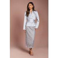 Coast Women's Lace Sequin Pencil Skirt in Silver | Size: 18