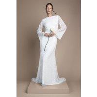 Coast Women's Long Sleeve Flare Sleeve Cowl Back Sequin Wedding Dress in Ivory | Size: 10