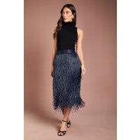 Coast Women's Fringe Embellished Midi Skirt in Navy | Size: 10