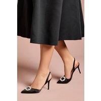 Coast Women's Selene Satin Pearl Trim Slingback High Heel Court Shoes in Black | Size: 7