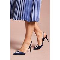 Coast Women's Selene Satin Pearl Trim Slingback High Heel Court Shoes in Navy | Size: 7