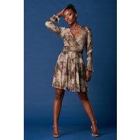 Jolie Moi Women's Long Sleeve Mesh Skater Dress in Light Brown | Size: 8