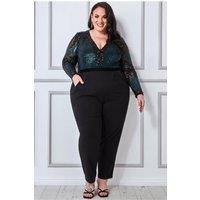 Goddiva Women's Plus Sequin & Mesh Jumpsuit in Green | Size: 22