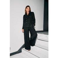 Finding Friday Women's Metallic Tweed Double Breasted Tailored Jacket in Black | Size: 10