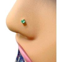 Raina Jewels Women's 18ct Yellow Gold & Green Emerald Nose Stud / Nose Pin 0.05 Carats 4-Claw 2.0 mm