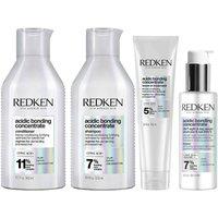 Redken Women's Acidic Bonding Concentrate Shampoo 300ml, Conditioner 300ml, Leave-in Treatment 150ml & 24/7 Night & Day Serum Bundle in Clear